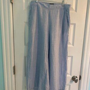 Tahari Wide-Leg Cropped Linen Pull-On Pants